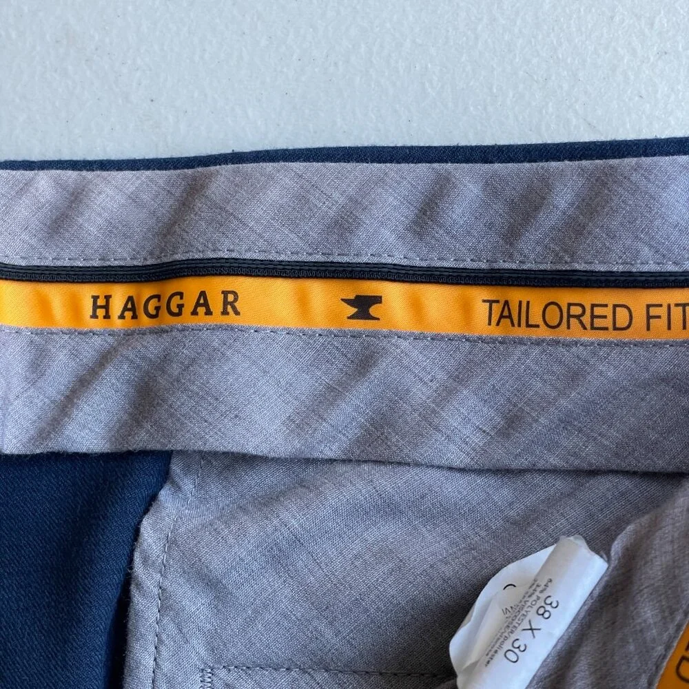 Haggar H26 Premium Stretch Tailored Fit Trousers Navy 38x29 (Tag 30) Old Money